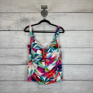 Liz Claiborne Plus Size White Colorful Floral Swimsuit Top Size 22W